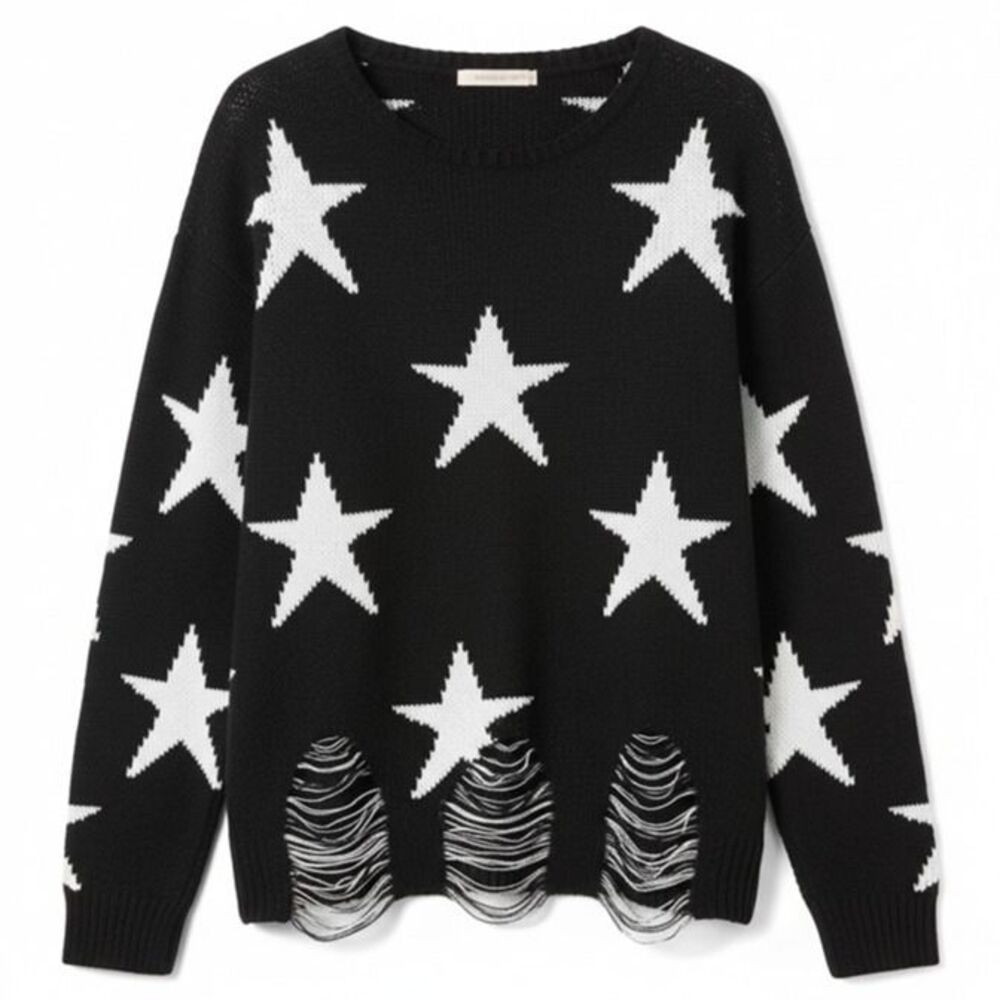 BLACK DESTROYED STAR SWEATER-NWT